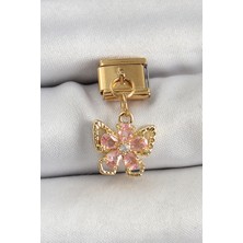 Lizbon Center 316L Çelik Sallantılı Zirkon Taşlı Çiçek Figürlü Kelebek Model Gold Renk No - HBSBLC3505-6