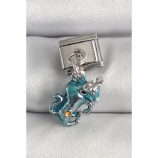 Lizbon Center 316L Çelik Gümüş Renk Sallantı Mavi Boğa Model Nomination Charm 5886 - HBSBLC8209-6374