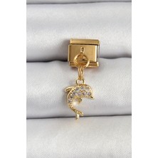 Lizbon Center 316L Çelik Sallantılı Zirkon Taşlı Yunus Balığı Model Gold Renk Nomination C - HBSBLC3375-9