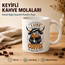 Tişört Kodu I Like Coffee – Komik Boğa Tasarımlı Porselen Kupa, 325 ml
