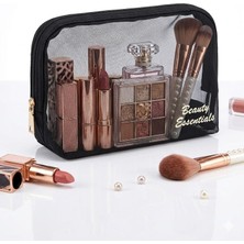 Zemira Beauty Essentials Şeffaf File Makyaj Çantası - Siyah Transparan Kozmetik Düzenleyici Seyahat Tip