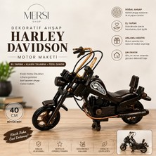 Mersi Shop Dekoratif Ahşap Harley Davidson Motor Maketi Büyük Boy El Yapımı Ofis Ev Masaüstü Biblo 40 cm