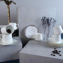 Zemira Evaliza Versailles Platin 6 Kişilik Beyaz Porselen Kahve Fincan Takımı 80 ml