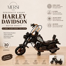 Mersi Shop Dekoratif Ahşap Harley Davidson Motor Maketi Küçük Boy El Yapımı Ofis Ev Masaüstü Biblo 30 cm
