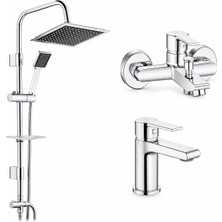 ECA E.c.a Ar Lite Banyo Bataryası + Ar Lite Lavabo Bataryası + Tema 53260 Quadro Rain Pratik Duş Sistemi