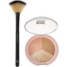 Zemira Fan Brush - Yelpaze Fırça Nude Look Baked Trio Face Powder - Allık Bronzlaştırıcı Ay