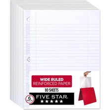 Zemira Five Gevşek Yaprak Kağıt, 6'lı Paket, 3 Delikli Delgeç Defter Kağıdı, Güçlendirilmiş Geniş Çiz