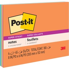 Zemira Post-It Süper Yapışkan Notlar, 8x6", 4 Ped, (Turuncu, Pembe, Mavi, Yeşil), Geri Dönüştürülebilir (6