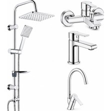 ECA E.c.a Ar Lite Banyo Bataryası + Lavabo Bataryası + Evye Bataryası + Tema 53242 Rain Carismo Duş Sistemi