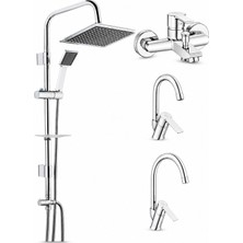 ECA E.c.a Ar Lite Banyo Bataryası + Ar Lite Kuğu Lavabo Bataryası + Ar Lite Evye Bataryası + Tema 53260 Quadro Rain Pratik Duş Sistem