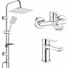 ECA E.c.a Ar Lite Banyo Bataryası + Ar Lite Lavabo Bataryası + Tema 53242 Rain Carismo Duş Sistemi