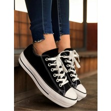 Mooien KN103 - Siyah Keten 5 cm Boy Uzatan Sneaker Kalın Taban Kısa Sıyah 5cm