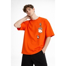 Mooien Panda - Baskılı Oversize Tişört Turuncu