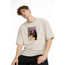 Mooien Blurry - Oversize Erkek Tişört Bej