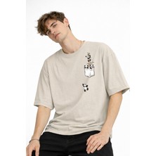 Mooien Panda - Baskılı Oversize Tişört Bej