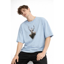 Mooien Deer - Oversize Erkek Tişört Bebek Mavisi