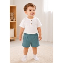 Hafy Baby Mavi / Beyaz Tişört ve Şortlu 2'li Unisex Bebek Takımı