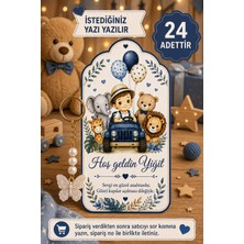 Emtory Home 24 Adet - Safari Lux Kartlı Erkek  Konsept Hediye Kelebek Anahtarlık - Istediğiniz Yazı Eklenir