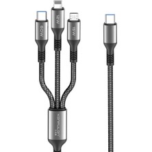 sbodurhome Konfulon DC62 3in1 Type-C To 60W Type-C / 12W Lightning / 15W Micro 1.2m Hızlı Şarj Kablo - Siyah