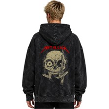 Sevbano Metallica Rock Metal Müzik Grubu Baskılı Unisex Oversize Premium Yıkamalı Hoodie Sweatshirt