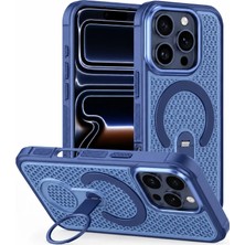 Apple iPhone 16 Pro Max Uyumlu Kılıf Zebana Coolring M-Safe Silikon Kılıf Lacivert
