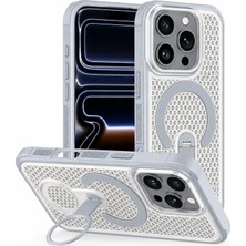 Apple iPhone 16 Pro Uyumlu Kılıf Zebana Coolring M-Safe Silikon Kılıf Gri