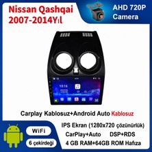 SBAID Nissan Qashqai 2007-2014 Yıl Uyumlu 4GB Ram 64GB Rom Hafıza Android Kablosuz Carplay Navigasyon Multimedya 9 Inç Ekran Hediye Görüş Kamerası Hediye Çerçevesi 4+64