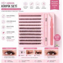 Takmakirpiğim Takma Kirpik Seti 200 Adet İnce Şeritli Kirpik, Yapıştırıcı, Sabitleyici, Cımbız ve Kirpik Fırçasıyla