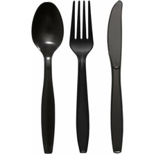 Brf Store A2TOPTAN Plastik Lüks Çatal-Kaşık- Bıçak 3 Lü Siyah Siyah Set 100 Lü