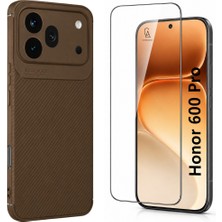 Coolacs Honor 600 Pro Uyumlu Karbon Tasarım Silikon Telefon Kılıfı ve Temperli Cam Ekran Koruyucu