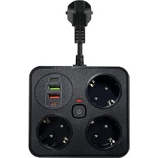 Brf Store Lizbon Center Akım Korumalı Anahtarlı 2 Metre Priz 3'lü 2 USB 2 Type C 3.4A Çıkışlı 3250WATT