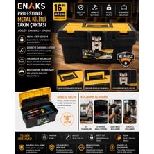 Enaks 16 İnç 40 cm Metal Kilitli Takım Çantası Organizerli Profesyonel Alet Çantası Darbeye Dayanıklı El Aleti Çantası