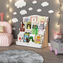 Brf Store Lizbon Center Lucky Montessori Ahşap Çocuk Odası 4 Raflı Kitaplık (Meşe - Beyaz)