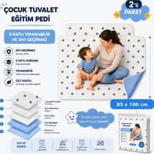 CDE Desenli Çocuk Tuvalet Eğitim Pedi 85 x 100 cm (2 Li Paket) 5 Katlı Yıkanabilir Sıvı Geçirmez Yatak Koruyucu