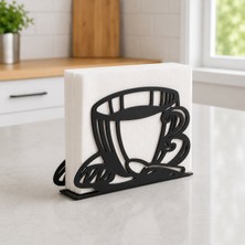 Awt Store Kahve Fincanı Metal Peçetelik | Dekoratif Lazer Kesim Siyah Peçete Tutucu | Modern Mutfak Aksesuarı