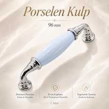 Nzb Mavi Porselen Krom Kulp 96 mm 9.6 cm Mobilya Çekmece Dolabı Dolap Kapak Kulplar Kulb Kulpu