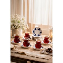 Perotti 17903 Laleli 12 Parça 6 Kişilik Çay Seti – 210 ml Borosilikat Cam Kulplu Tombik Bardak ve Porselen Çay Tabağı Takımı