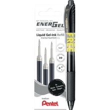 Pentel Energel Mekanizmalı Likit Roller Kalem + 3 Adet Yedek - Siyah Siyah