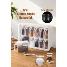 Porsima Simple 1168 Random 12'li Standlı Kendinden Yapışkanlı Kaşıklı Kapaklı Baharatlık Saklama Kabı Seti - Beyaz Beyaz
