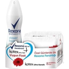 Rexona Shower Fresh Sprey Deodorant 150 ml & Kotex Ultra Normal Avantajlı Paket (3'li Paket)