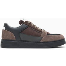 Emporio Armani Erkek Süet ve File Detaylı Düşük Bilekli Kahverengi Sneaker EM004836 AF23155-M6489