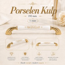 Nzb (1 Adet) Porselen Beyaz Gold Kulp 192 mm 19.2 cm Mobilya Çekmece Dolabı Dolap Kapak Kulplar Kulb Kulpu