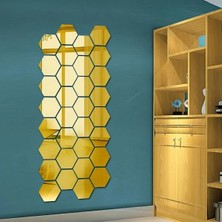 Lizbon Center Yapışkanlı Akrilik Gold Ayna Seti 12 Adet