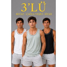 Tarz Yeri Erkek 3’lü Kolsuz Sporcu Atlet Seti Yazlık Bisiklet Yakalı - Mint Yeşili, Siyah, Beyaz