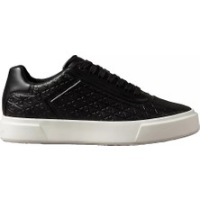Calvin Klein Erkek Deri Ck Logo Işlemeli Düz Rahat Taban Bağcıklı Siyah1 Sneaker HM0HM02132-00W