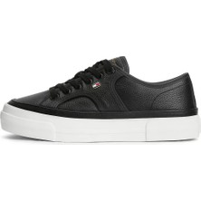 Tommy Hilfiger Kadın Bağcıklı Rahat Taban Logo Detaylı Deri Günlük Siyah Sneaker FW0FW09393-BDS