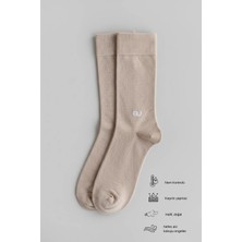 Allunique Erkek Bej Doğal Merino Yünlü İnce Dikişsiz Soket Çorap