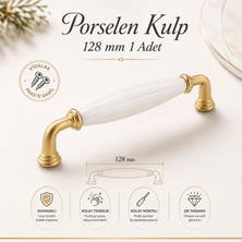 Nzb (1 Adet) Porselen Mat Altın Kulp 128 mm 12.8 cm Mobilya Çekmece Dolabı Dolap Kapak Kulplar Kulb Kulpu