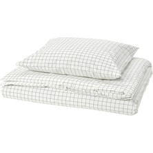 IKEA Doftakleja Beyaz-Antrasit 150X200/50X60 cm Tek Kişilik Nevresim Seti