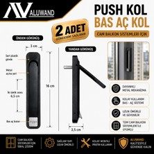 Aluwand Cam Balkon Kolu - Bas Aç Kol - Tuşlu Kol - Pusu Kol Siyah Renkli 2 Adet
